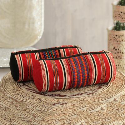 Alternate image for Multicolored Striped Cotton Cosmetic Bags from India Pair Striped Desire