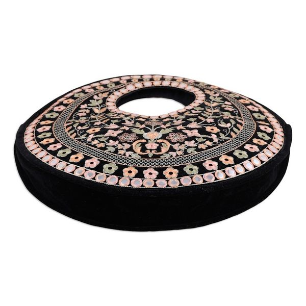 Alternate image for Floral Embroidered Black Faux Velvet Handbag in Bright Hues Jaipur Paradise