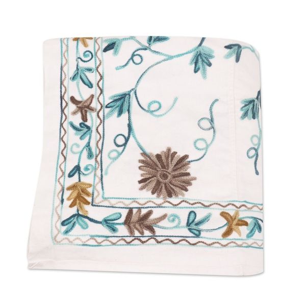 Alternate image for Floral Chain-stitched Cotton Twin Bedspread Crafted in India Kashmir Blossoms