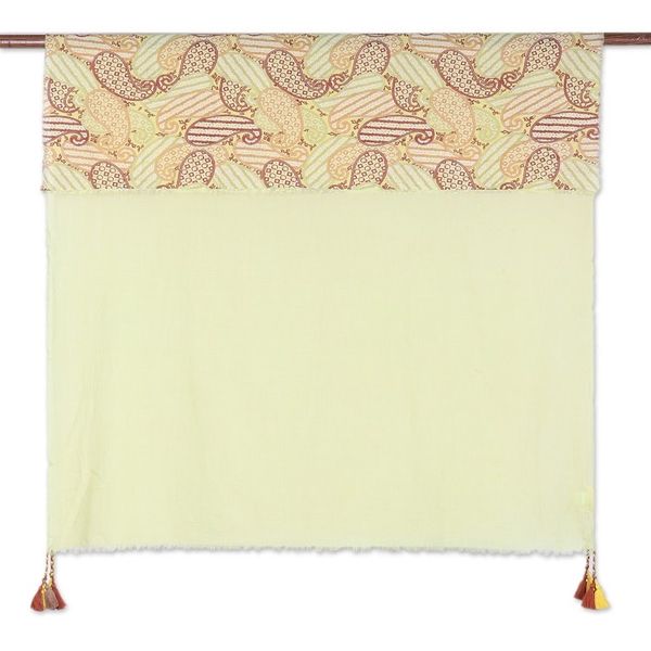 Alternate image for Paisley Chartreuse Wool and Silk Shawl with Colorful Tassels Chartreuse India