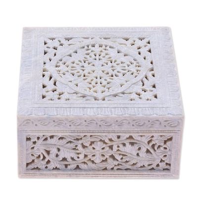 Alternate image for Indian Jali Soapstone Jewelry Box Floral Medallion
