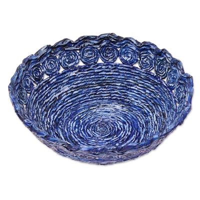 Alternate image for Recycled Paper Basket in Blue from India Beautiful Spirals in Blue