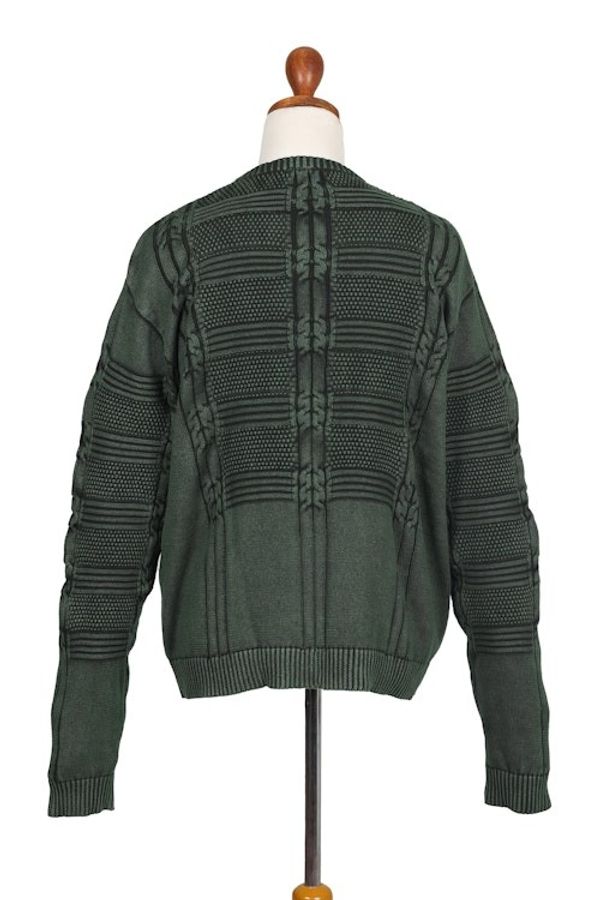 Alternate image for Mens Green Cotton Sweater with a Unique Pattern from India Gallant Green