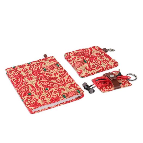 Alternate image for Leather-Accented Cotton Jacquard Journal Pouch Keychain Set Assam Beauty