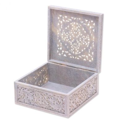 Alternate image for Indian Jali Soapstone Jewelry Box Floral Medallion