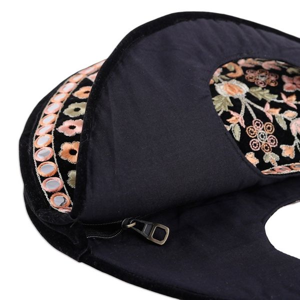 Alternate image for Floral Embroidered Black Faux Velvet Handbag in Bright Hues Jaipur Paradise