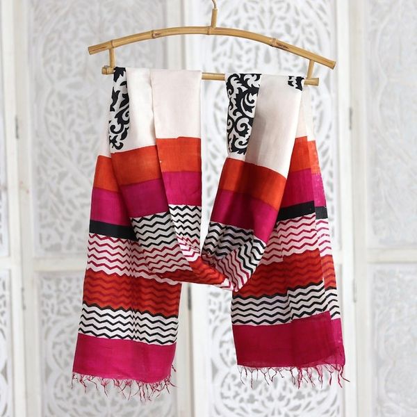 Alternate image for Hand Block Printed 100 Tussar Silk Shawl from India Kolkata Joy
