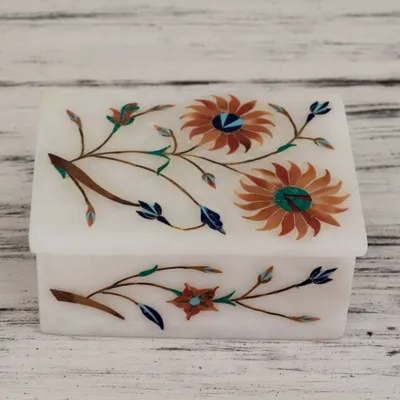 Alternate image for Floral Marble Jewelry Box from India Sunflower Duet