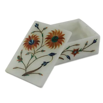 Alternate image for Floral Marble Jewelry Box from India Sunflower Duet