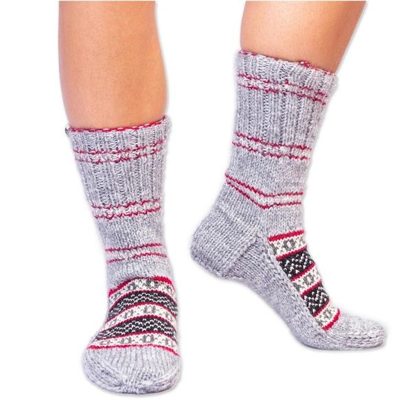 Alternate image for Thick Slipper Style Hand-Knit Calf-Length Grey Winter Socks Winter Festivity