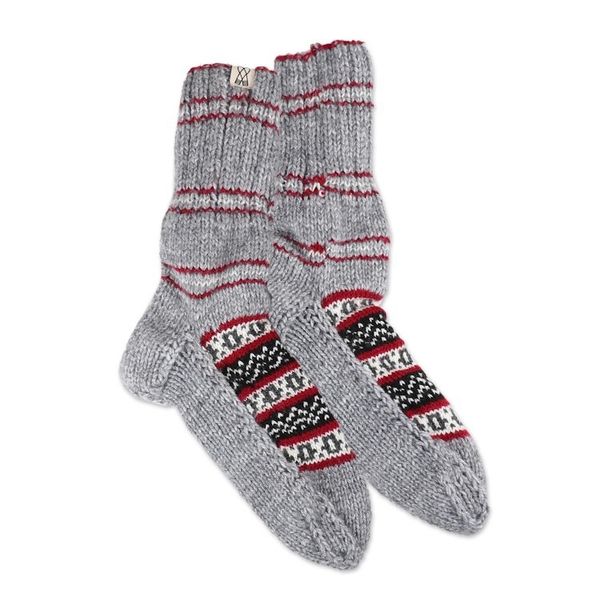 Alternate image for Thick Slipper Style Hand-Knit Calf-Length Grey Winter Socks Winter Festivity