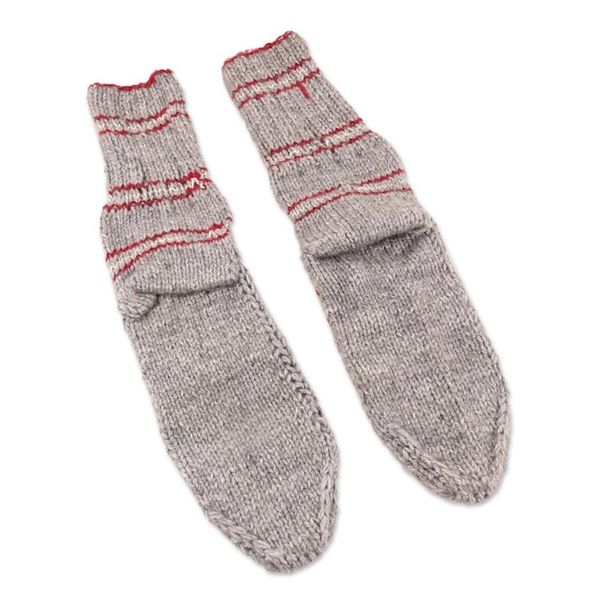 Alternate image for Thick Slipper Style Hand-Knit Calf-Length Grey Winter Socks Winter Festivity