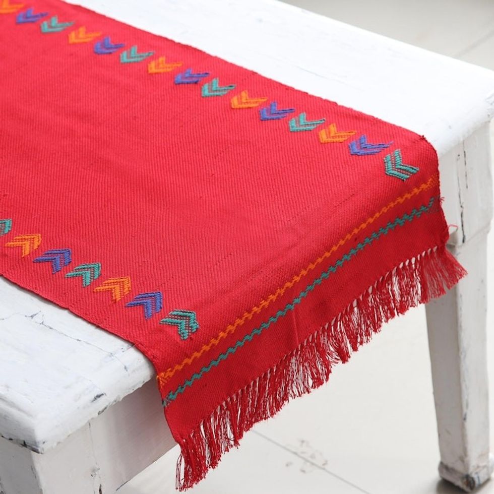 Handcrafted Cotton Red Runner Table Linen 'Festive India'