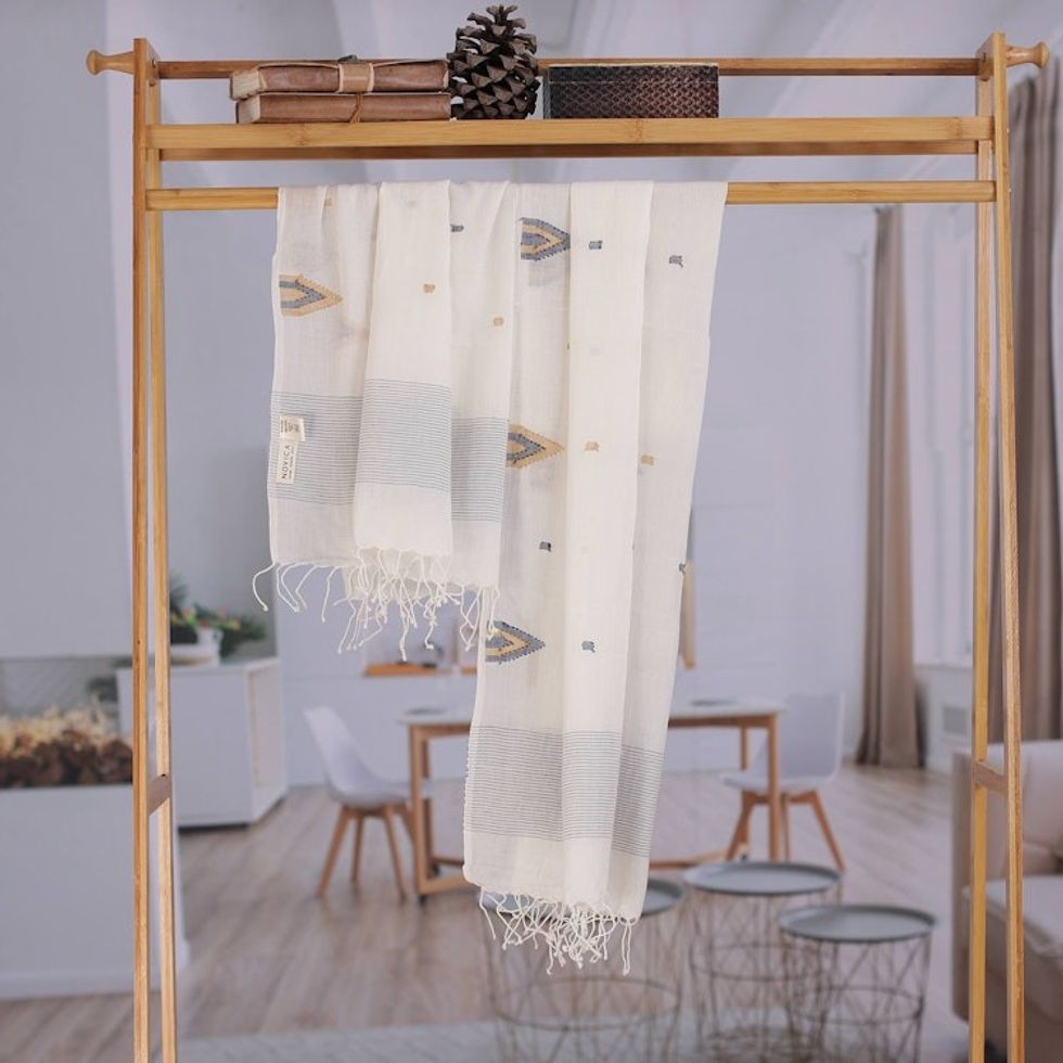 Hand Made Cotton Muslin and Silk Shawl 'Rustic Touch'