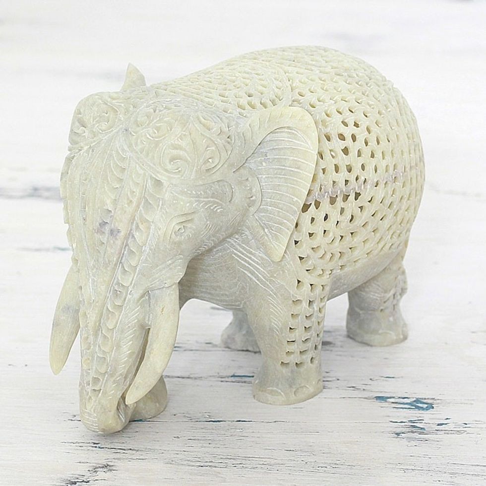 Hand Carved Soapstone Elephant Figurine from India 'Elephant Grandeur'