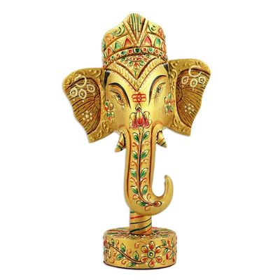 Alternate image for Handcrafted Kadam Wood Ganesha Sculpture in Golden Hues Supreme Ganesha