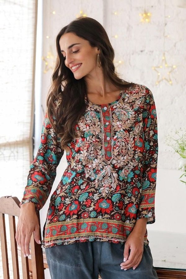 Alternate image for Multicolored Tunic with Hand-Embroidered Chikankari Royal Palace