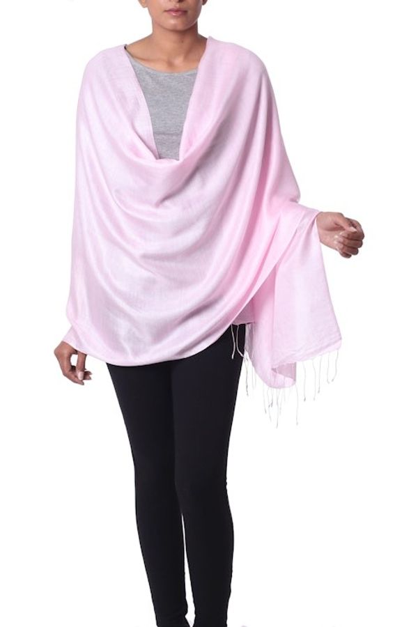 Alternate image for Fair Trade Pale Pink 100 Silk Shawl Wrap India Rose Blush