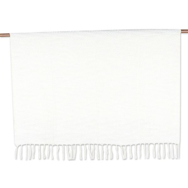 Alternate image for Ivory Acrylic Thread Throw Blanket with Striped Pattern Ivory Caress