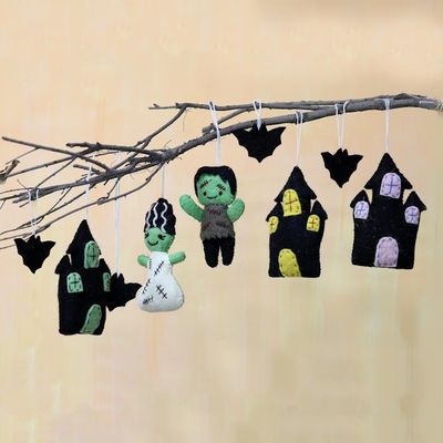 Alternate image for Set of 9 Handmade Wool Haunted Halloween Ornaments Halloween Haunts