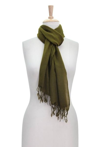 Alternate image for Diamond Pattern Olive Green Wool Scarf with Fringe Mossy Glade
