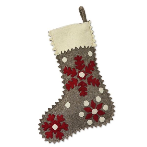 Alternate image for Handcrafted Snow Motif Wool Stocking from India Christmas Snowfall