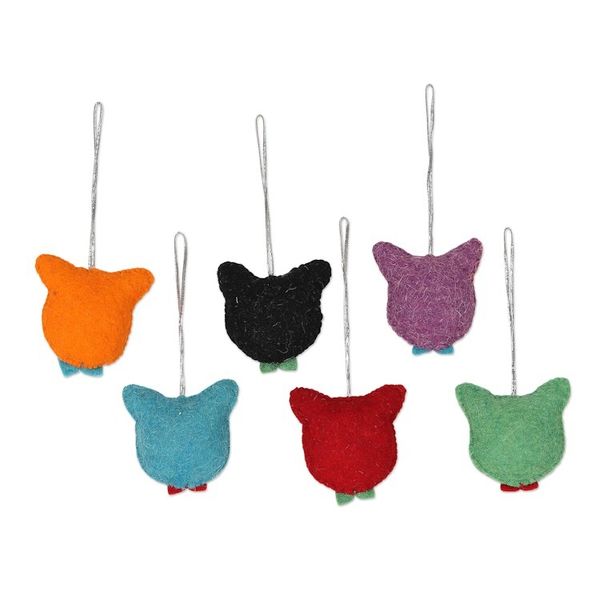 Alternate image for Set of 6 Wool Felt Stuffed Cat Ornaments Dapper Cats