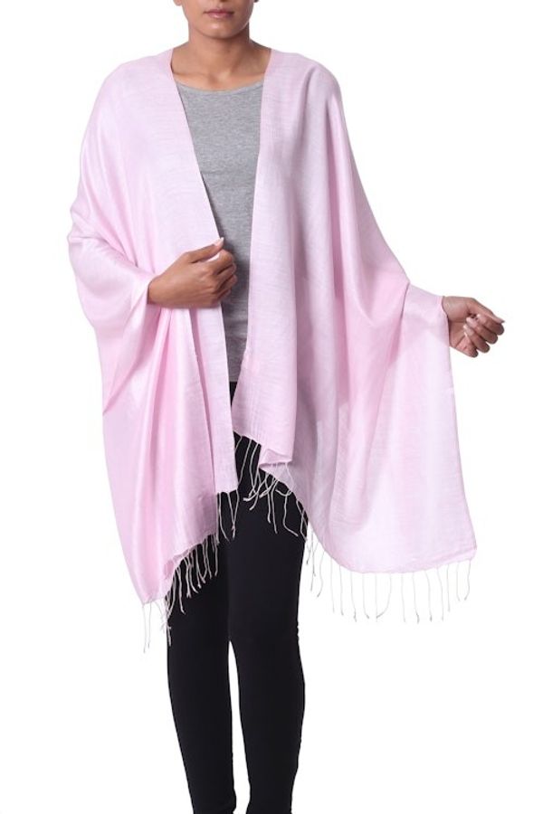 Alternate image for Fair Trade Pale Pink 100 Silk Shawl Wrap India Rose Blush