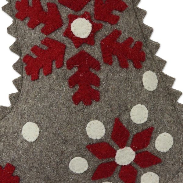 Alternate image for Handcrafted Snow Motif Wool Stocking from India Christmas Snowfall