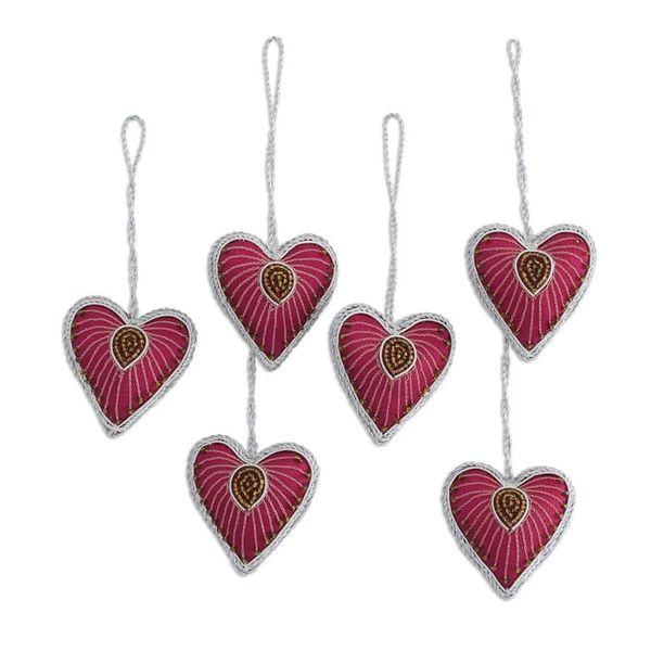 Alternate image for Six Heart-Shaped Beaded Ornaments from India Beaded Hearts