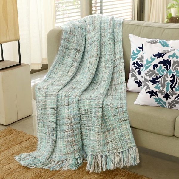 Alternate image for Pastel Green Throw Blanket with Fringes from India Mint Beauty