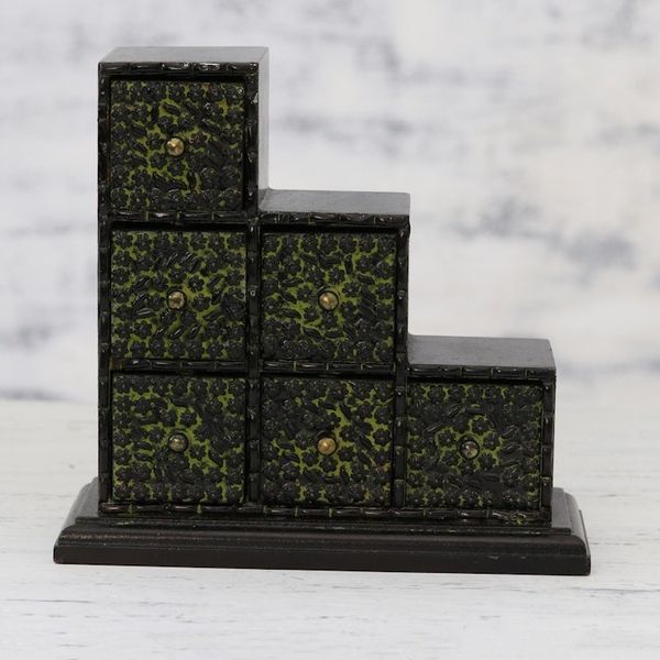 Alternate image for Chartreuse Green Embossed Aluminum on Wood Mini-Box Chartreuse Sextet