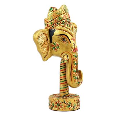 Alternate image for Handcrafted Kadam Wood Ganesha Sculpture in Golden Hues Supreme Ganesha