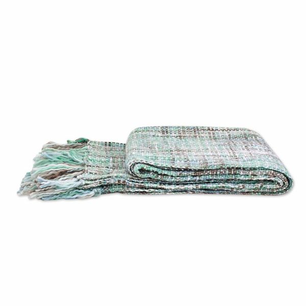Alternate image for Pastel Green Throw Blanket with Fringes from India Mint Beauty