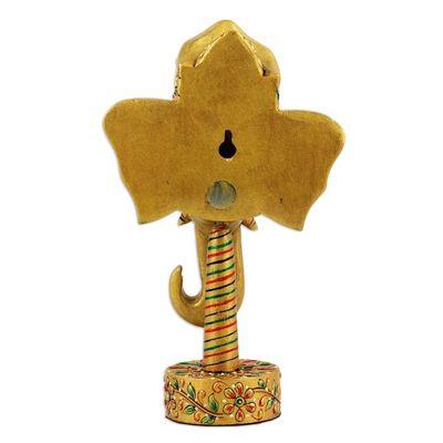 Alternate image for Handcrafted Kadam Wood Ganesha Sculpture in Golden Hues Supreme Ganesha