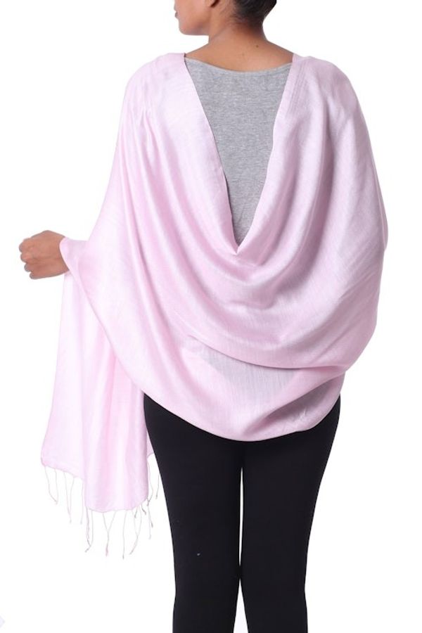 Alternate image for Fair Trade Pale Pink 100 Silk Shawl Wrap India Rose Blush