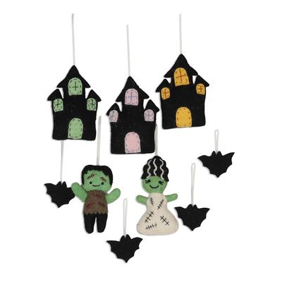 Alternate image for Set of 9 Handmade Wool Haunted Halloween Ornaments Halloween Haunts