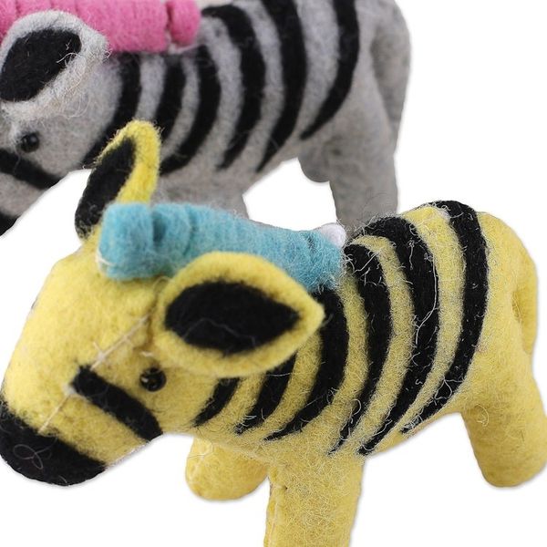 Alternate image for Set of Six Colorful Wool and Cotton Zebra Ornaments Zebra Realm