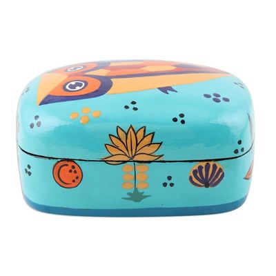 Alternate image for Decorative Papier Mache Owl-Motif Box Owl Story in Teal
