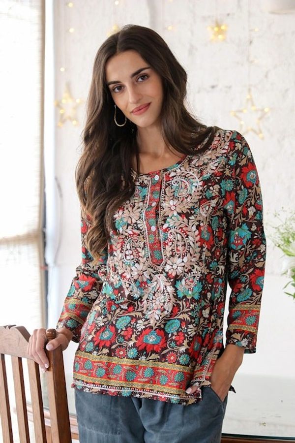Alternate image for Multicolored Tunic with Hand-Embroidered Chikankari Royal Palace