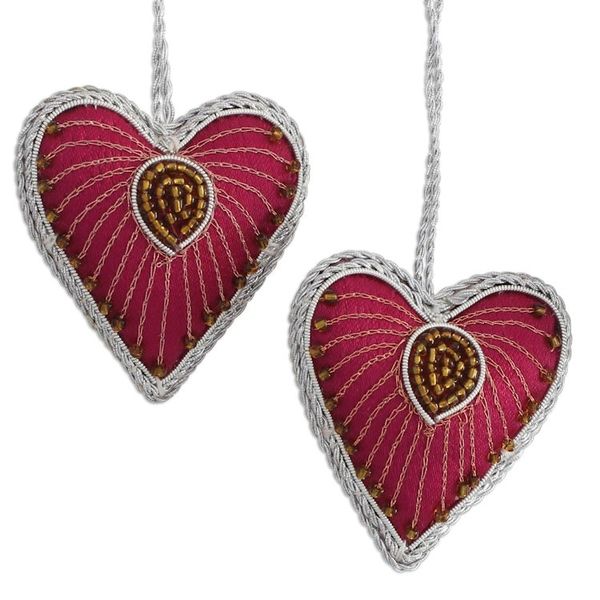 Alternate image for Six Heart-Shaped Beaded Ornaments from India Beaded Hearts