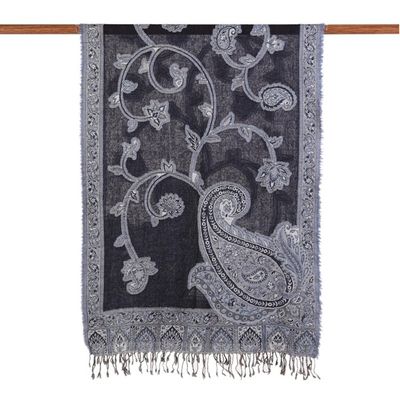 Alternate image for Artisan Handmade 100 Wool Reversible Floral Shawl India Alluring Lapis