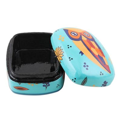 Alternate image for Decorative Papier Mache Owl-Motif Box Owl Story in Teal