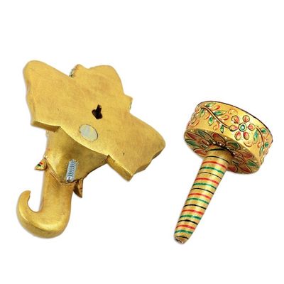 Alternate image for Handcrafted Kadam Wood Ganesha Sculpture in Golden Hues Supreme Ganesha