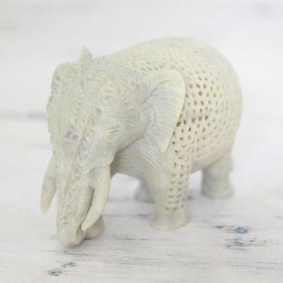 Alternate image for Hand Carved Soapstone Elephant Figurine from India Elephant Grandeur