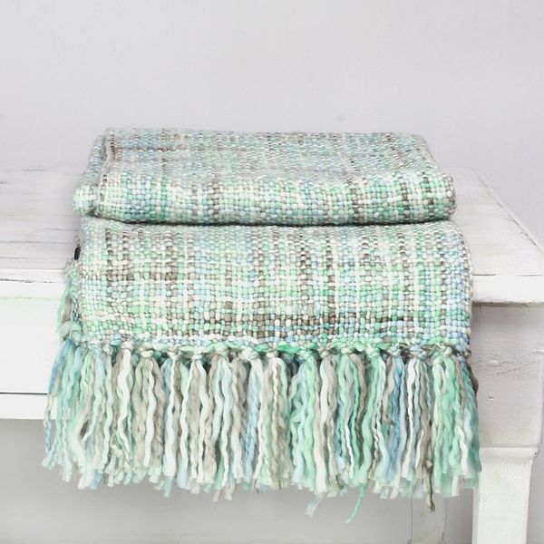 Alternate image for Pastel Green Throw Blanket with Fringes from India Mint Beauty
