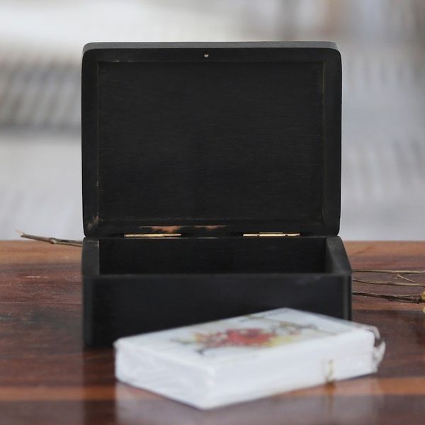 Alternate image for Handcrafted Acacia Wood Deck Box with Playing Cards Challenging Luck