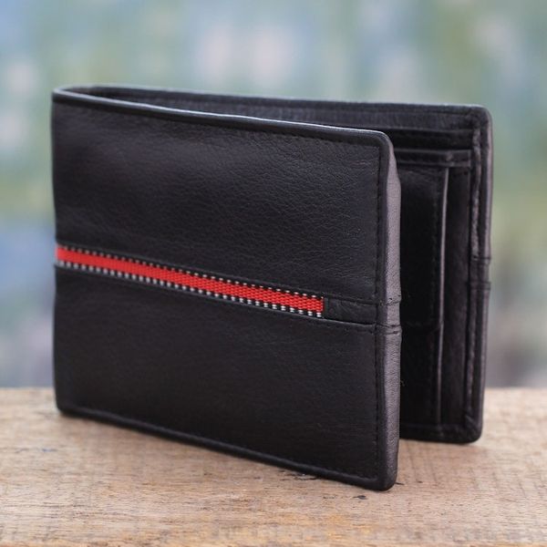 Alternate image for Black Leather Wallet for Men with Multiple Pockets Suave in Red
