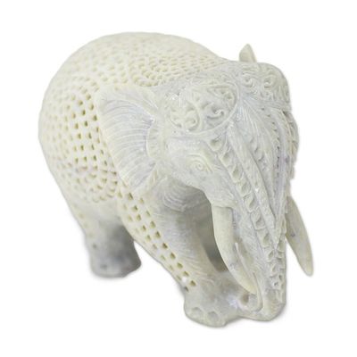 Alternate image for Hand Carved Soapstone Elephant Figurine from India Elephant Grandeur