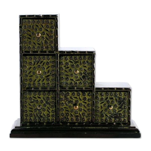 Alternate image for Chartreuse Green Embossed Aluminum on Wood Mini-Box Chartreuse Sextet